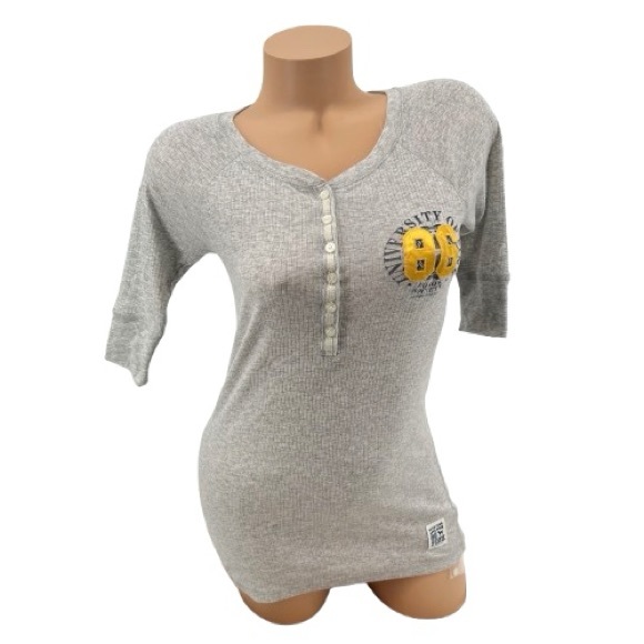 PINK Victoria's Secret Tops - NWT VTG Y2K PINK Victoria’s Secret University of Pink Ribbed Thermal Henley Top